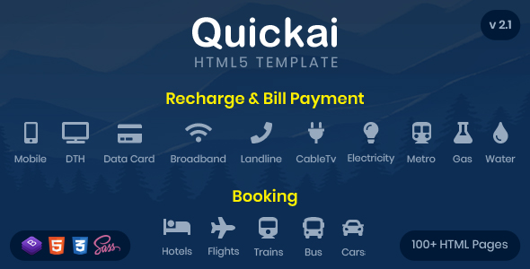Quickai - Recharge & Bill Payment, Booking HTML5 Template